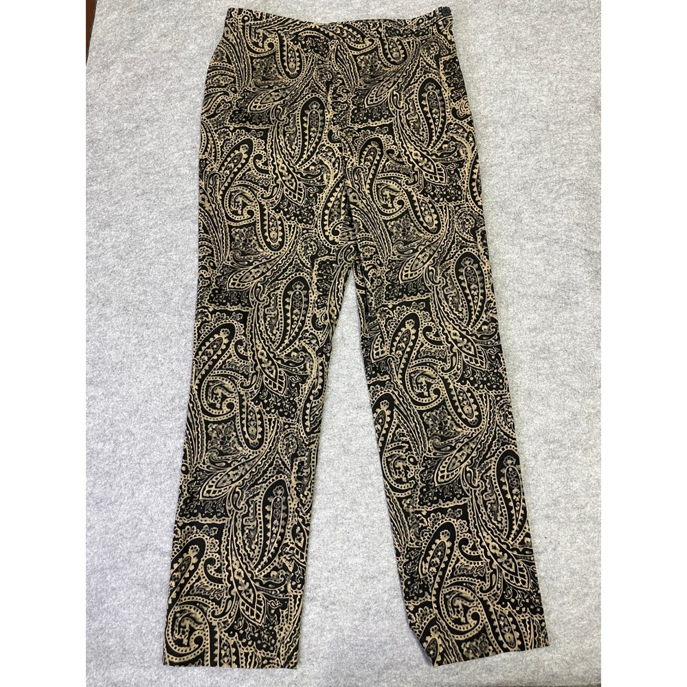 Lauren Ralph Lauren Tan Black Paisley Straight Leg Side Zip Pants Womens 6